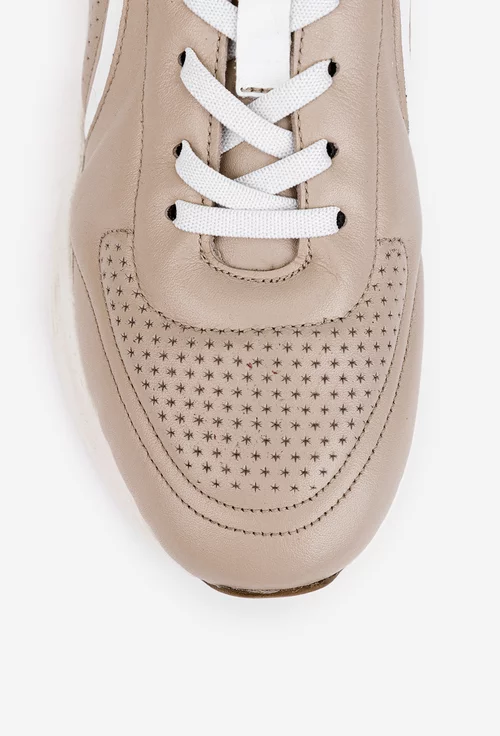 Pantofi dama bej din piele naturala cu siret elastic