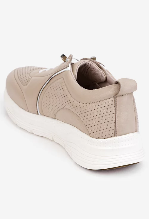 Pantofi dama bej din piele naturala cu siret elastic