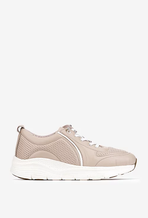 Pantofi dama bej din piele naturala cu siret elastic