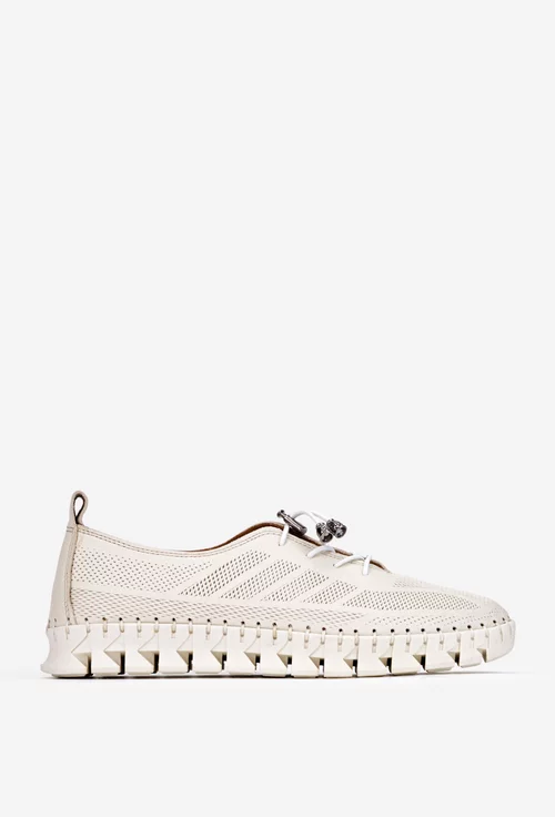 Pantofi dama bej din piele naturala cu siret elastic
