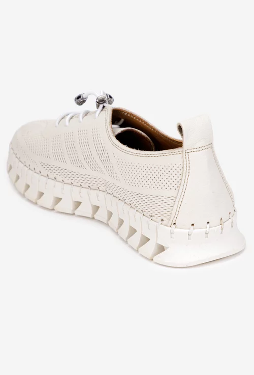 Pantofi dama bej din piele naturala cu siret elastic