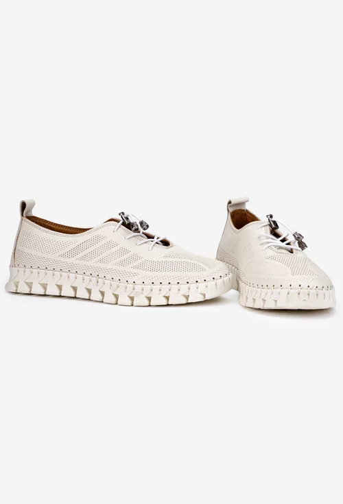 Pantofi dama bej din piele naturala cu siret elastic