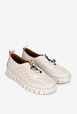 Pantofi dama bej din piele naturala cu siret elastic