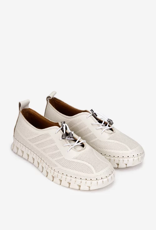 Pantofi dama bej din piele naturala cu siret elastic