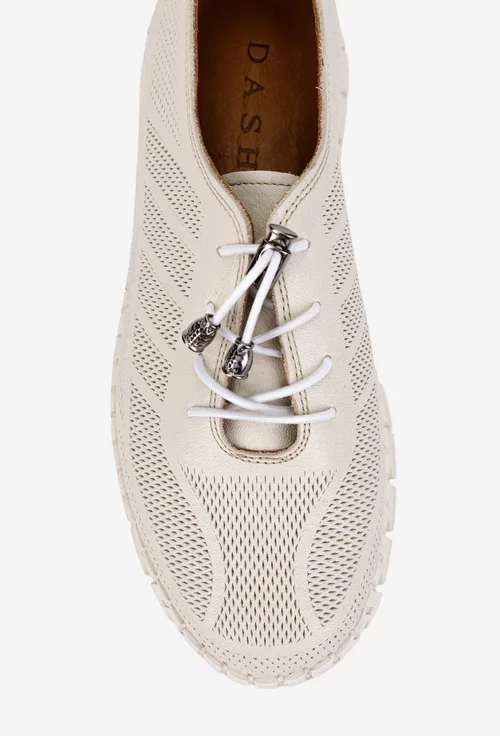 Pantofi dama bej din piele naturala cu siret elastic