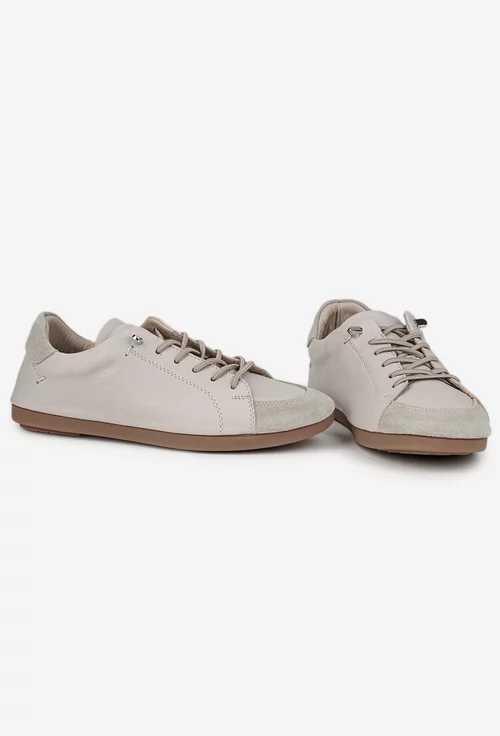 Pantofi dama bej din piele naturala cu siret elastic