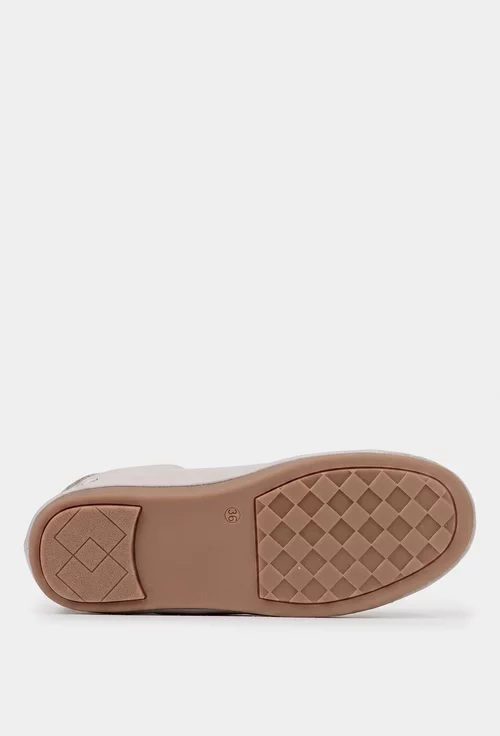 Pantofi dama bej din piele naturala cu siret elastic