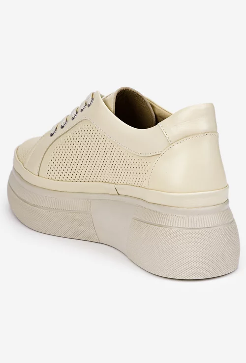 Pantofi dama bej din piele naturala perforata
