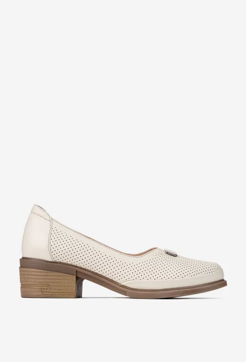 Pantofi dama bej din piele perforata