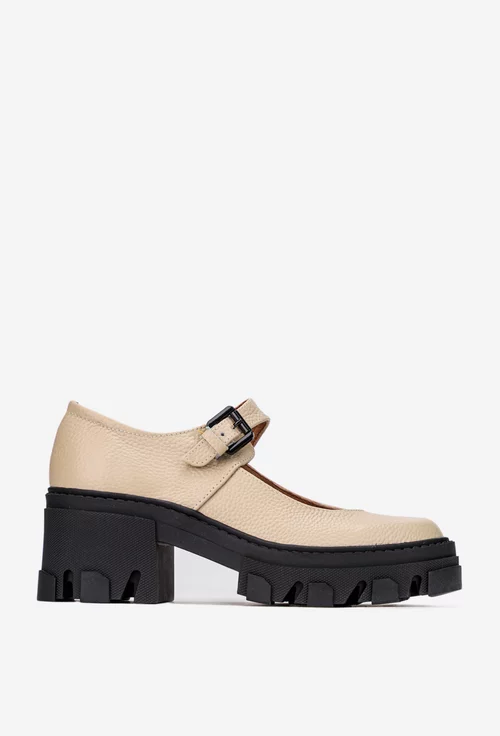 Pantofi dama bej din piele texturata