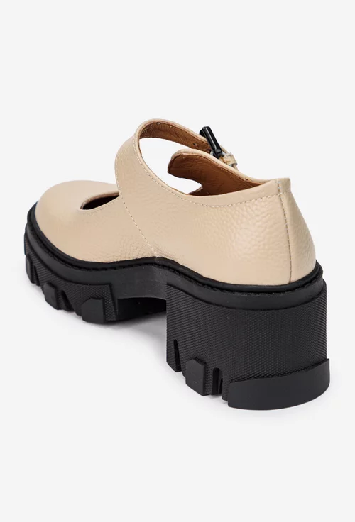 Pantofi dama bej din piele texturata