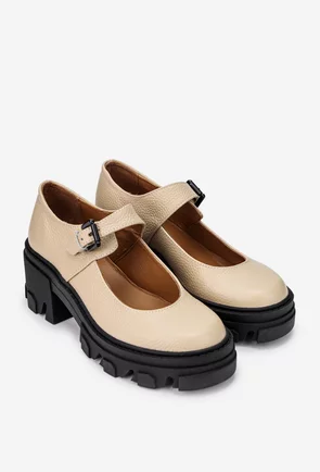 Pantofi dama bej din piele texturata
