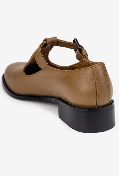 Pantofi dama bej inchis din piele naturala