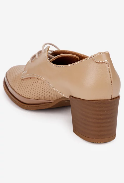 Pantofi dama bej inchis din piele naturala cu toc