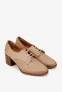 Pantofi dama bej inchis din piele naturala cu toc