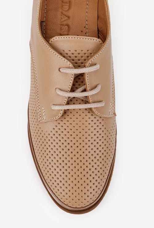 Pantofi dama bej inchis din piele naturala cu toc