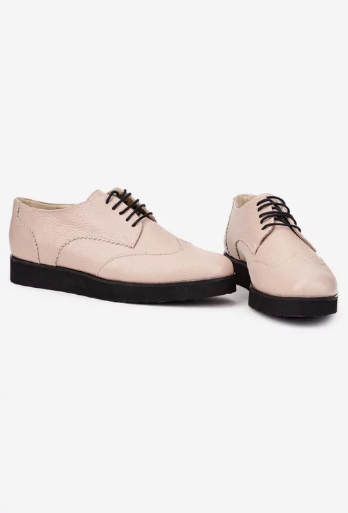 Pantofi dama bej roze din piele texturata picture - 5