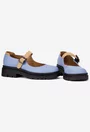 Pantofi dama bleu din piele naturala cu detalii maro