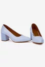 Pantofi dama bleu din piele naturala cu model pe toc
