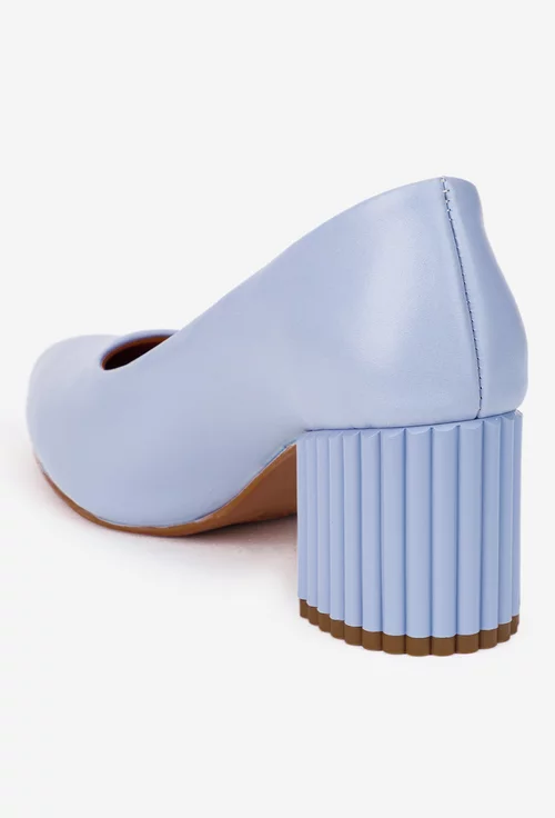 Pantofi dama bleu din piele naturala cu model pe toc