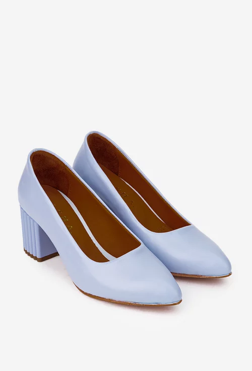 Pantofi dama bleu din piele naturala cu model pe toc