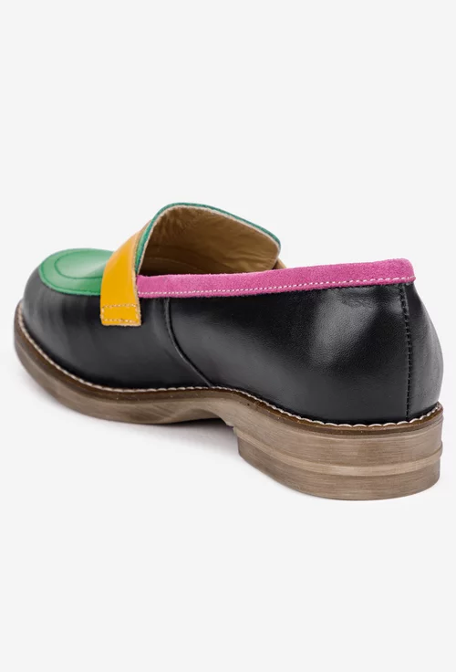 Pantofi dama bleumarin cu detalii colorate din piele naturala