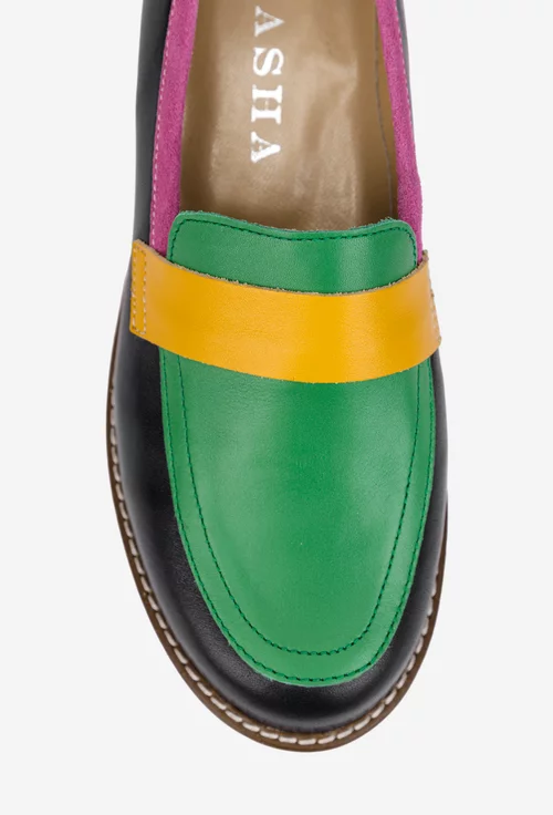 Pantofi dama bleumarin cu detalii colorate din piele naturala