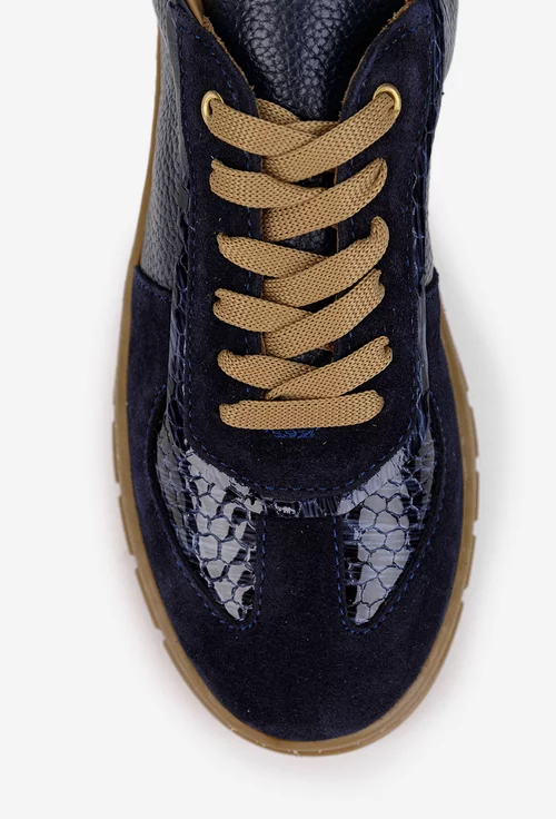 Pantofi dama bleumarin din mai multe tipuri de piele