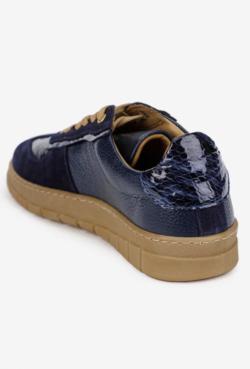 Pantofi dama bleumarin din mai multe tipuri de piele