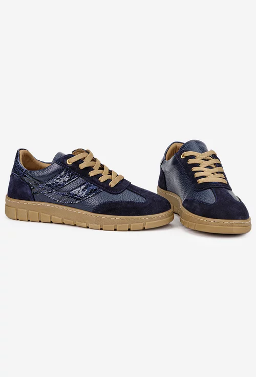 Pantofi dama bleumarin din mai multe tipuri de piele