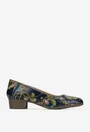 Pantofi dama bleumarin din piele cu imprimeu floral colorat