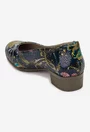 Pantofi dama bleumarin din piele cu imprimeu floral colorat