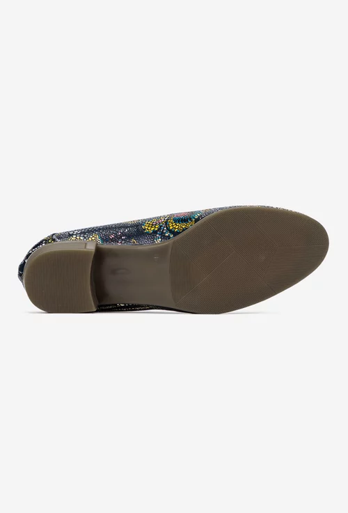 Pantofi dama bleumarin din piele cu imprimeu floral colorat