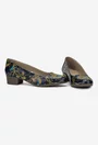 Pantofi dama bleumarin din piele cu imprimeu floral colorat