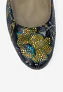 Pantofi dama bleumarin din piele cu imprimeu floral colorat