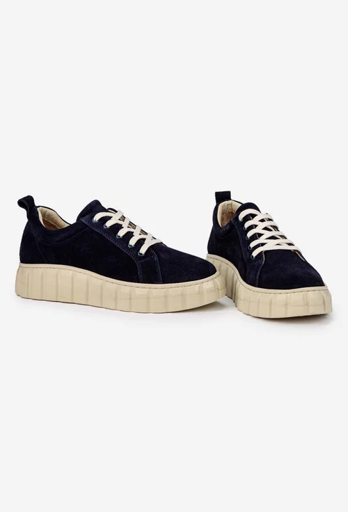 Pantofi dama bleumarin din piele intoarsa