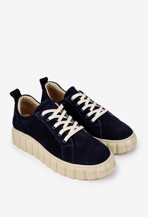 Pantofi dama bleumarin din piele intoarsa