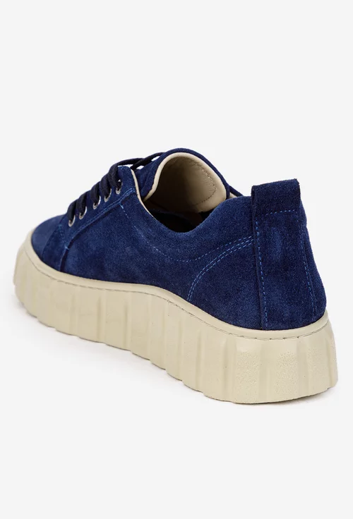 Pantofi dama bleumarin din piele intoarsa