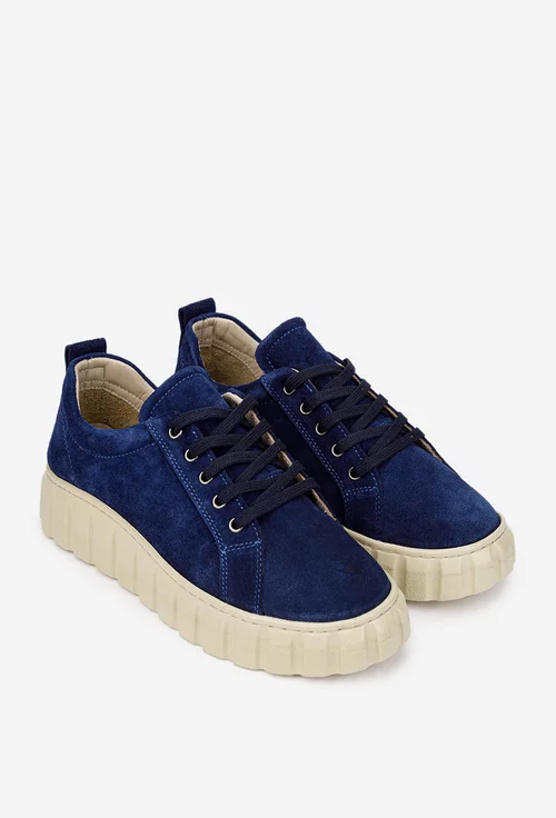 Pantofi dama bleumarin din piele intoarsa