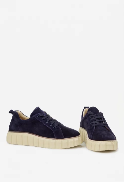 Pantofi dama bleumarin din piele intoarsa picture - 5
