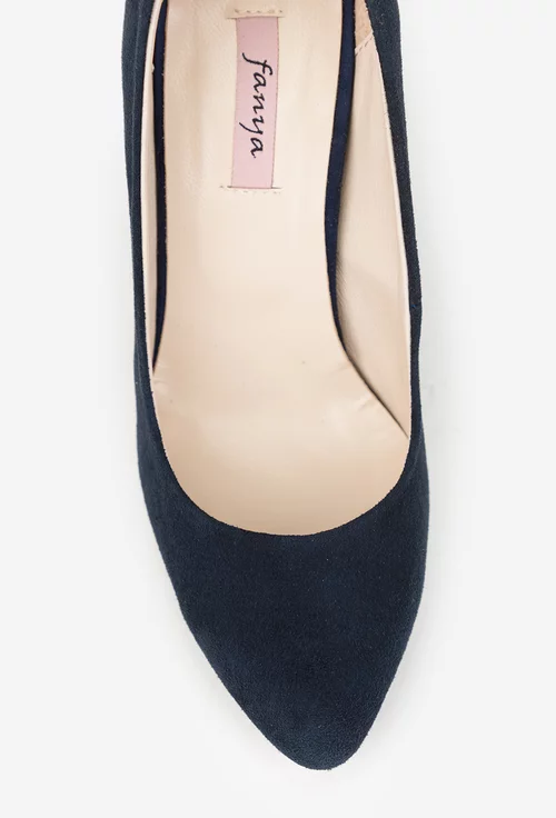 Pantofi dama bleumarin din piele intoarsa