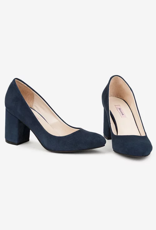 Pantofi dama bleumarin din piele intoarsa