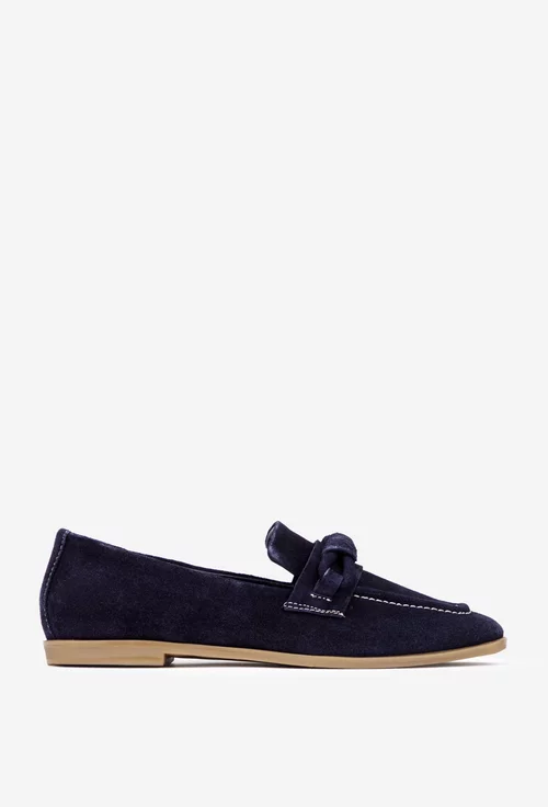 Pantofi dama bleumarin din piele intoarsa cu ornament picture - 3
