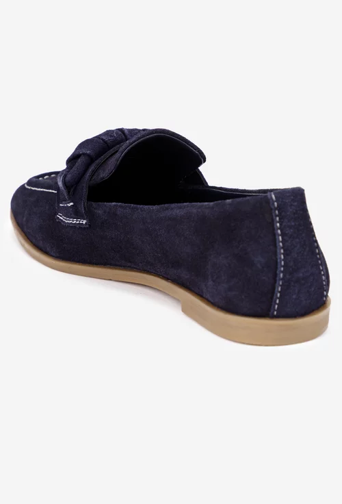 Pantofi dama bleumarin din piele intoarsa cu ornament picture - 4