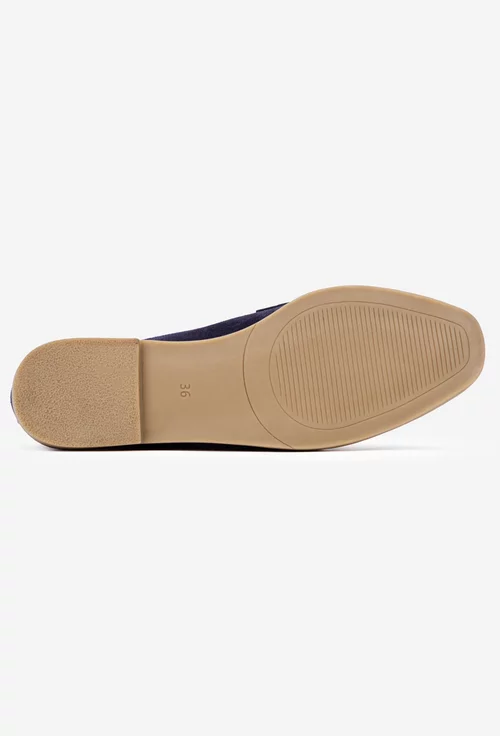 Pantofi dama bleumarin din piele intoarsa cu ornament picture - 5