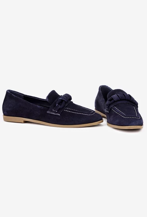 Pantofi dama bleumarin din piele intoarsa cu ornament picture - 6