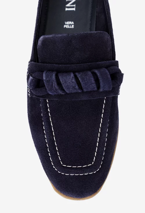 Pantofi dama bleumarin din piele intoarsa cu ornament picture - 7