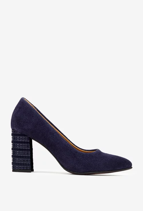 Pantofi dama bleumarin din piele intoarsa cu toc deosebit picture - 2