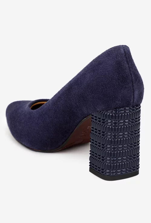 Pantofi dama bleumarin din piele intoarsa cu toc deosebit picture - 3