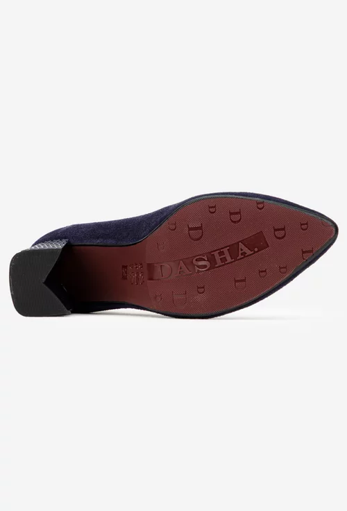 Pantofi dama bleumarin din piele intoarsa cu toc deosebit picture - 4